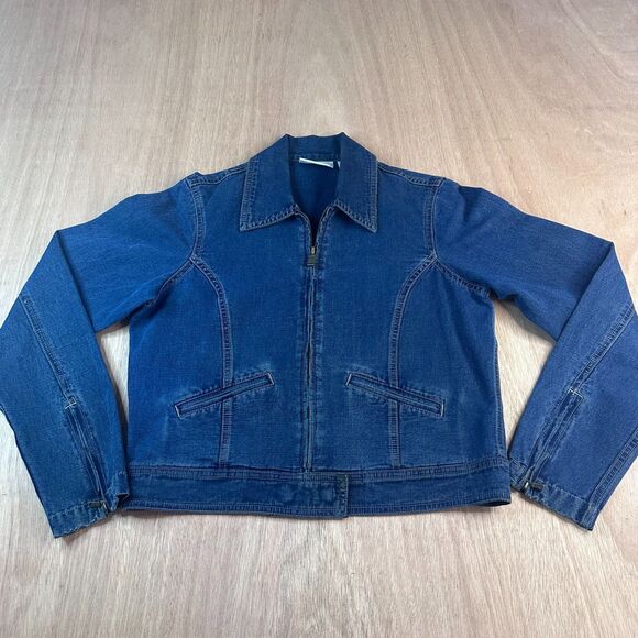 Liz Claiborne Denim Jacket Womens Small Blue Jean Zip Front Long Sleeve Pockets - Picture 1 of 4